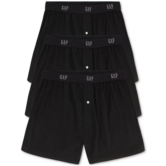 GAP Organic Boxer Knit Shorts Mens Medium Black 3-Pack Functional Fly - Picture 1 of 5